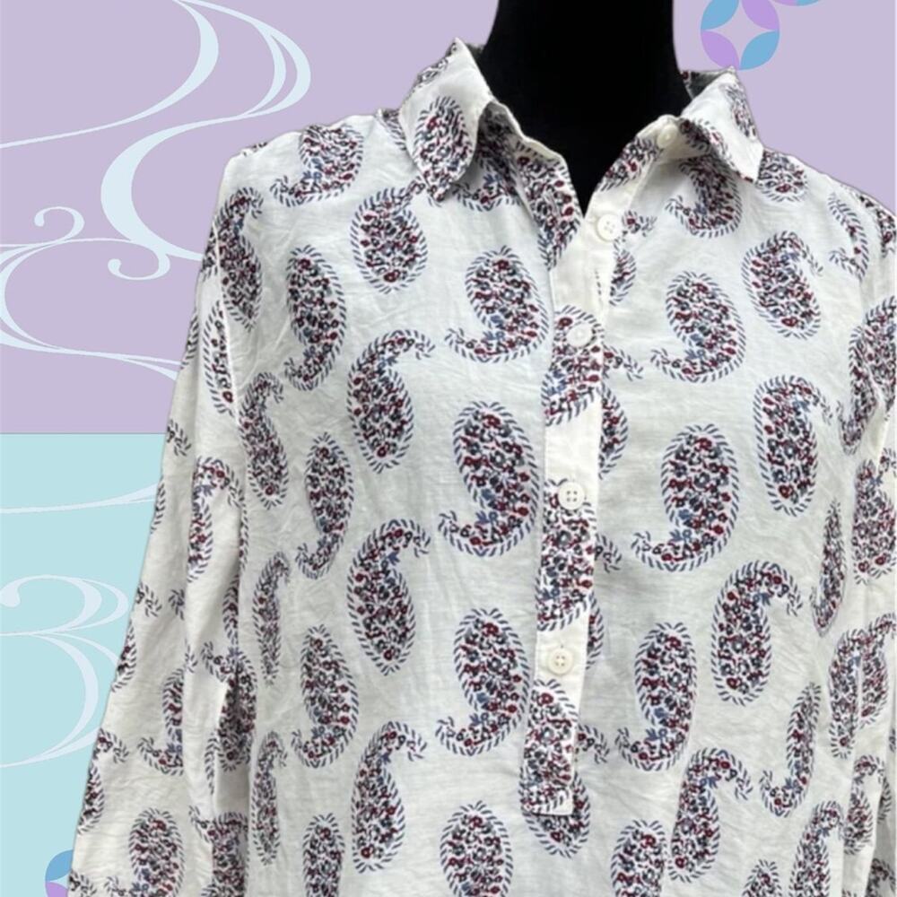 LOFT women’s size M quarter button top long sleeve shirt, paisley print.